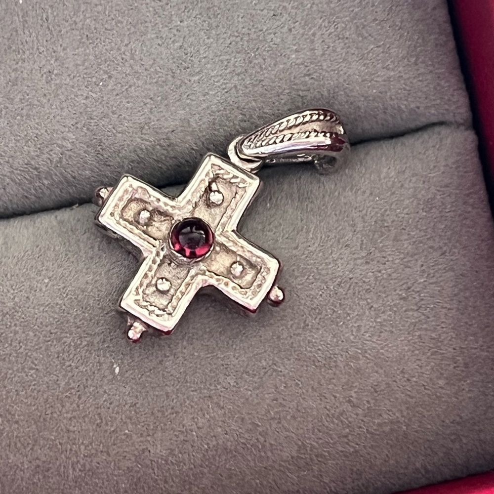 S925 Sterling Silver and Garnet gemstone Cross Pendant